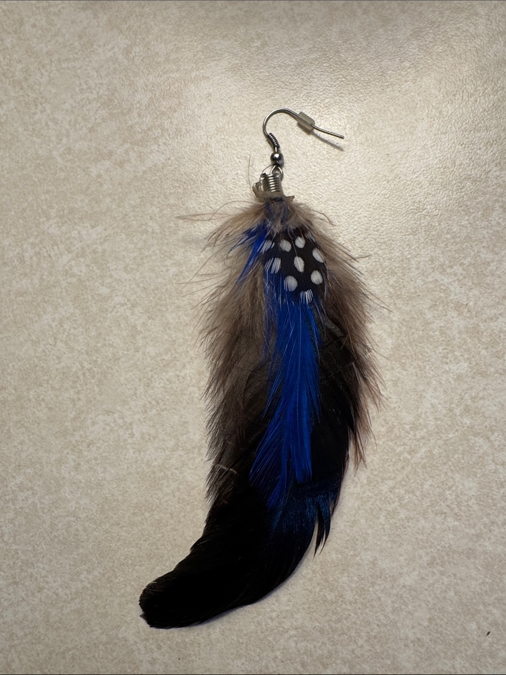 Feather Drop Earring with Blue and Black Accents